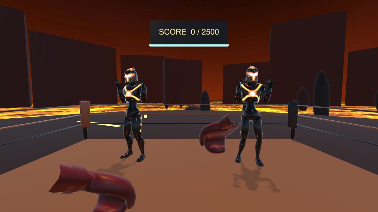 Two robots in the volcano arena